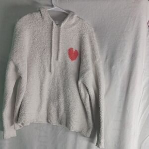 Aerie Cream Hoodie with Pink Heart